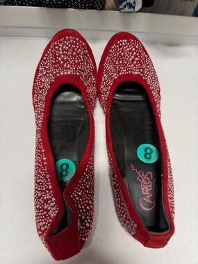 Carlos by Carlos Santana Red Crystal-Embellished Ballet Flats